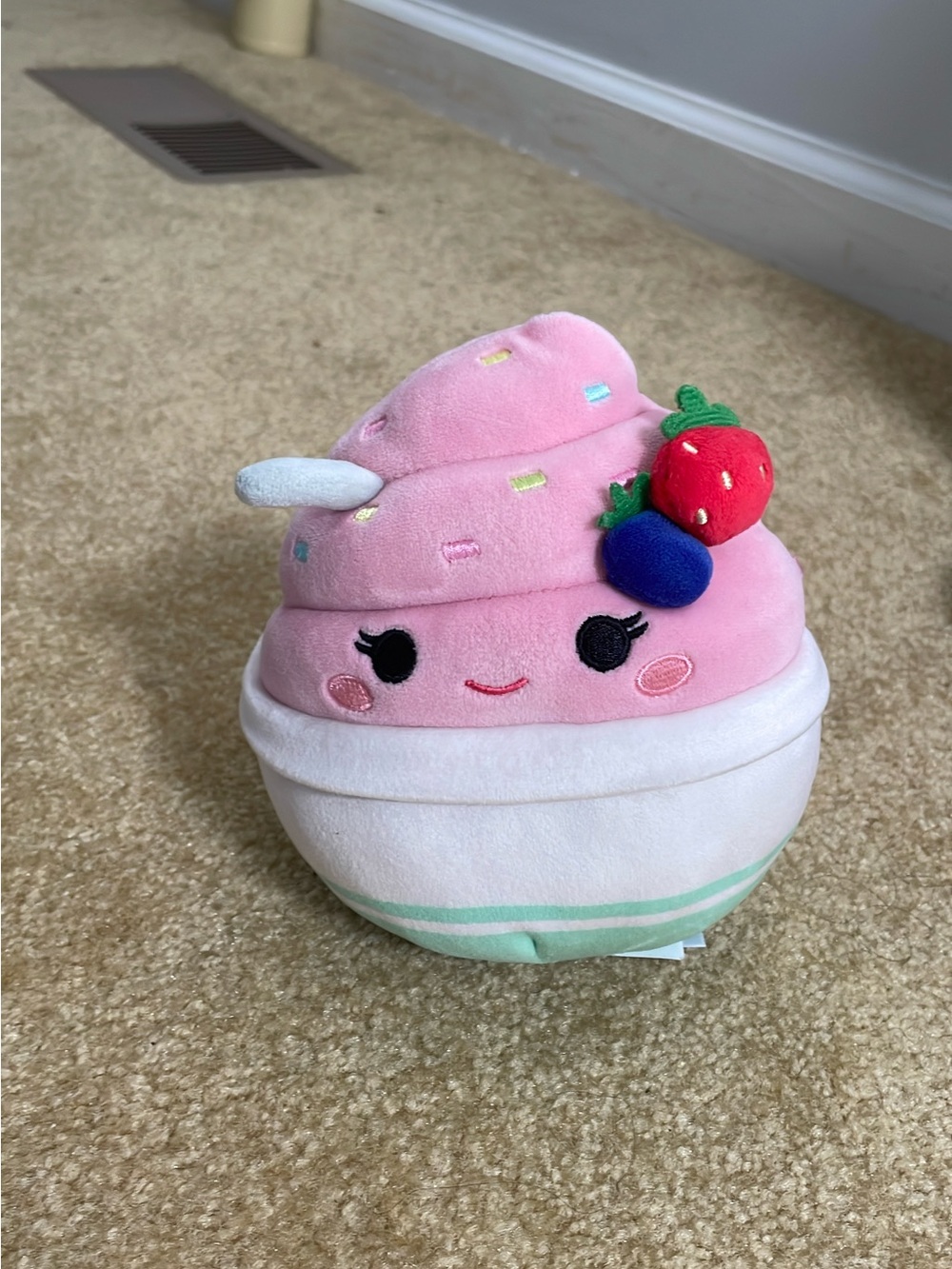 Pink Ice Cream Cup Plush with Strawberry Accent